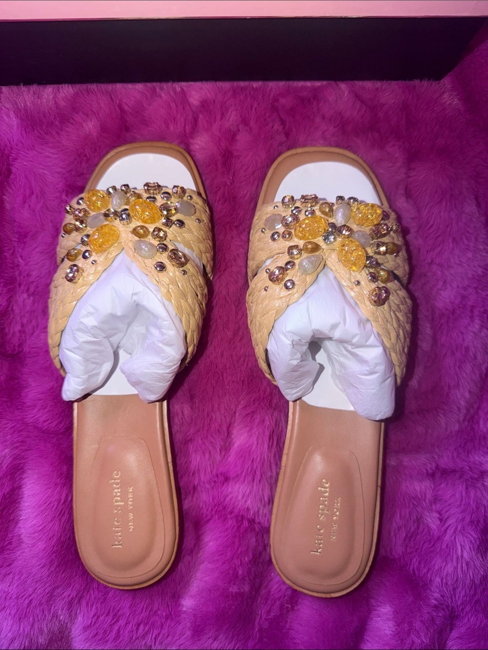 kate spade Yellow Beaded Straw Slide Mules - Picture 2 of 4
